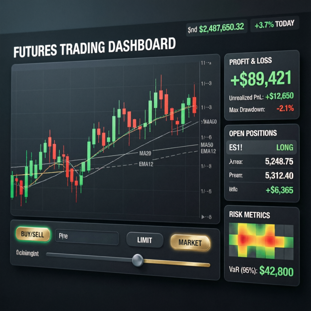 Topstep Futures Trading Dashboard showing profit and loss metrics