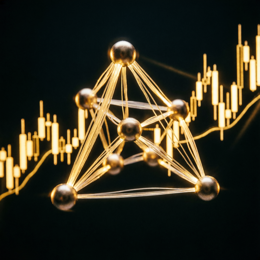 Abstract financial network showing trading algorithm connections