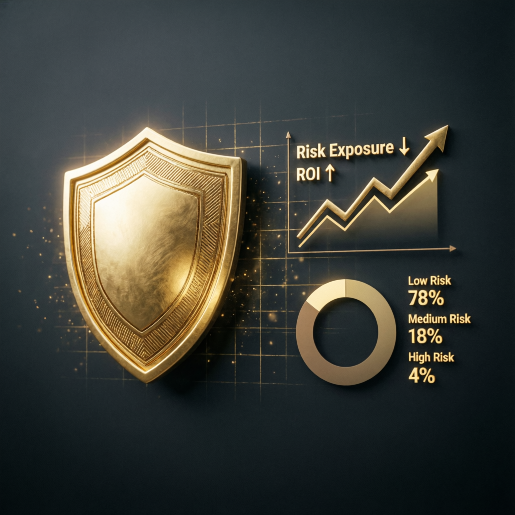 Risk management concept with protective shield and financial growth chart
