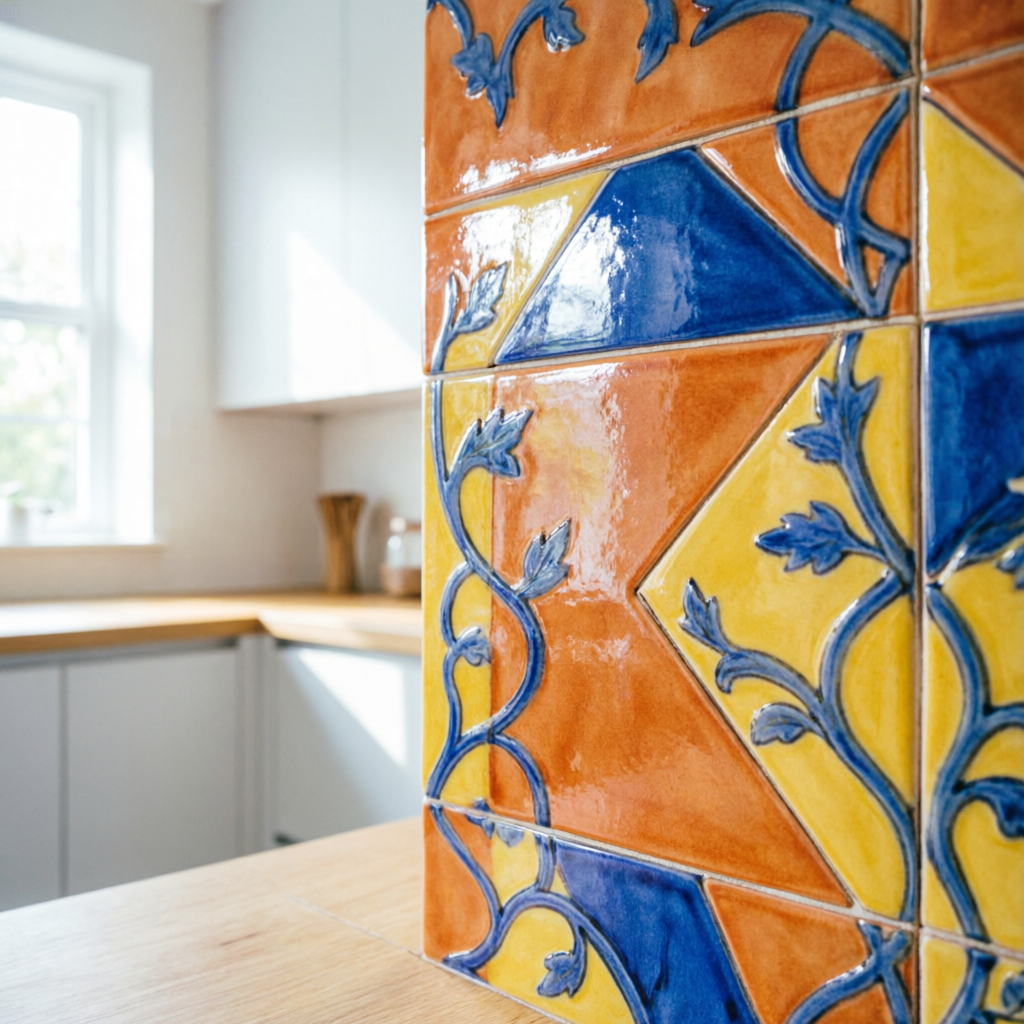 Azulejos decorativos para cozinha em tons quentes
