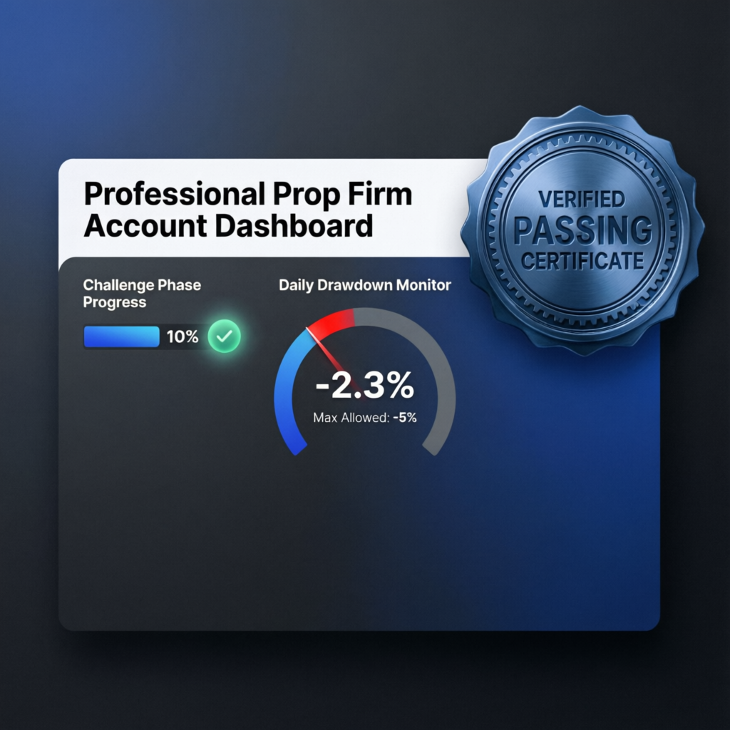 Professional Prop Firm Account Dashboard with Passing Certificate