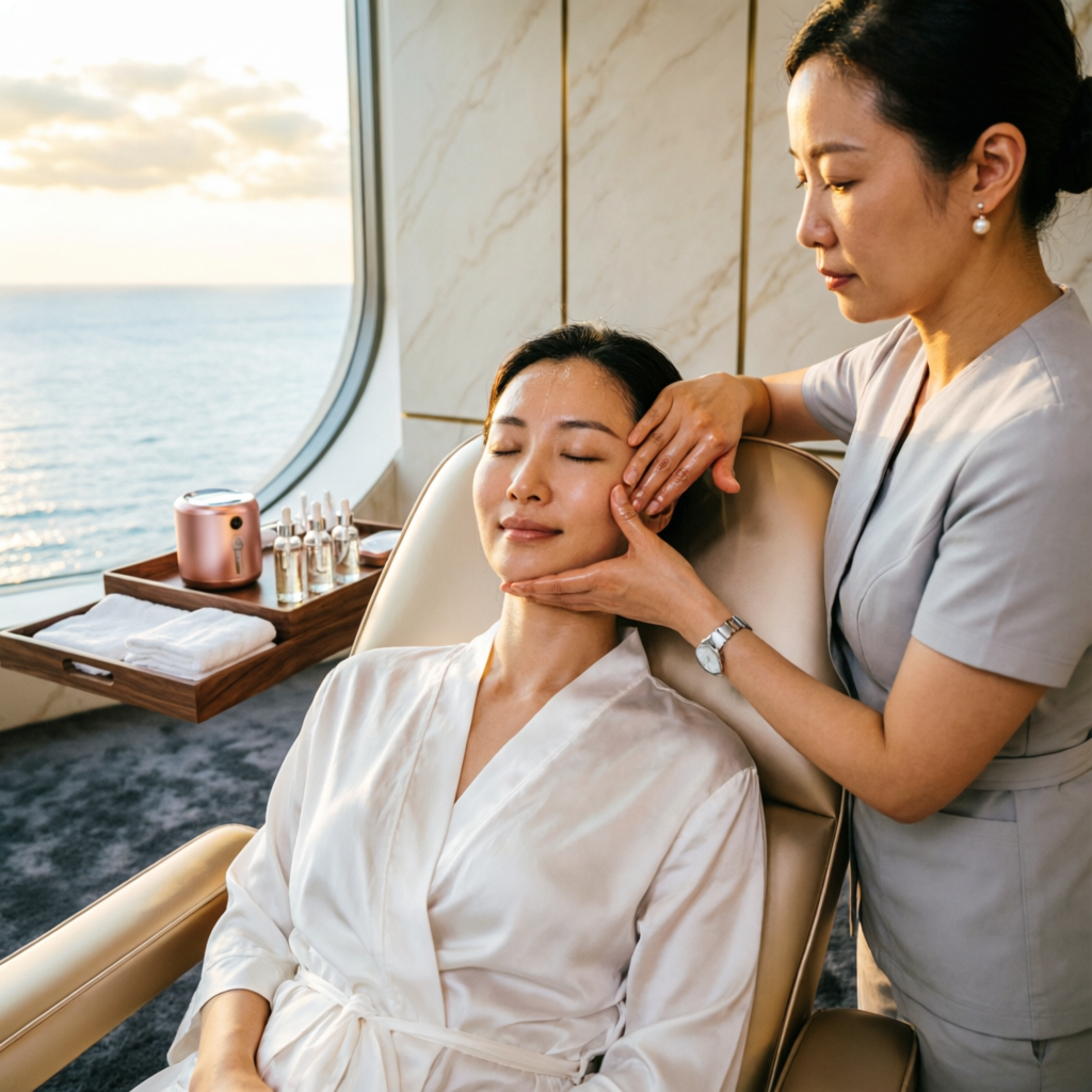 Luxury facial rejuvenation treatment session at Arifin Aesthetic Monaco - premium anti-aging facial therapy with ocean view