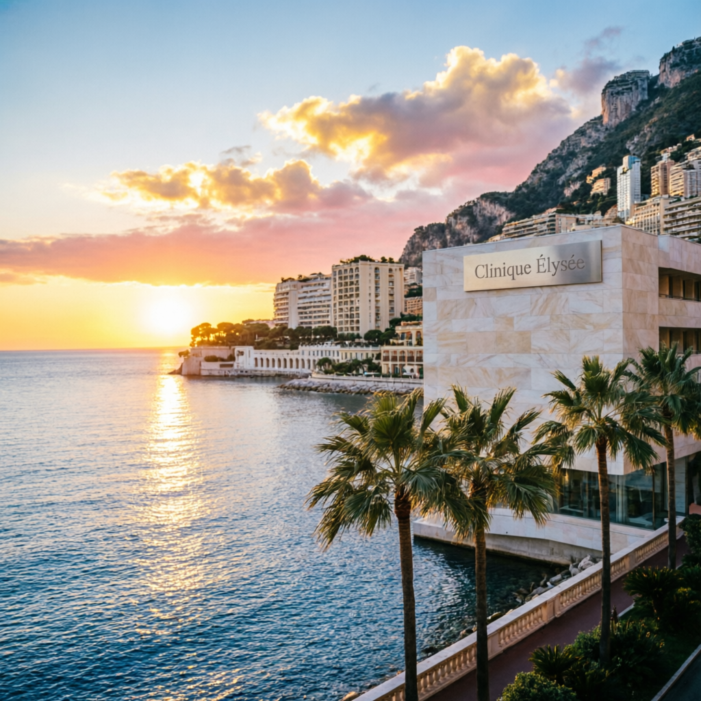 Monaco Monte Carlo luxury skyline sunset view - location of Arifin Aesthetic exclusive anti-aging clinic on the French Riviera