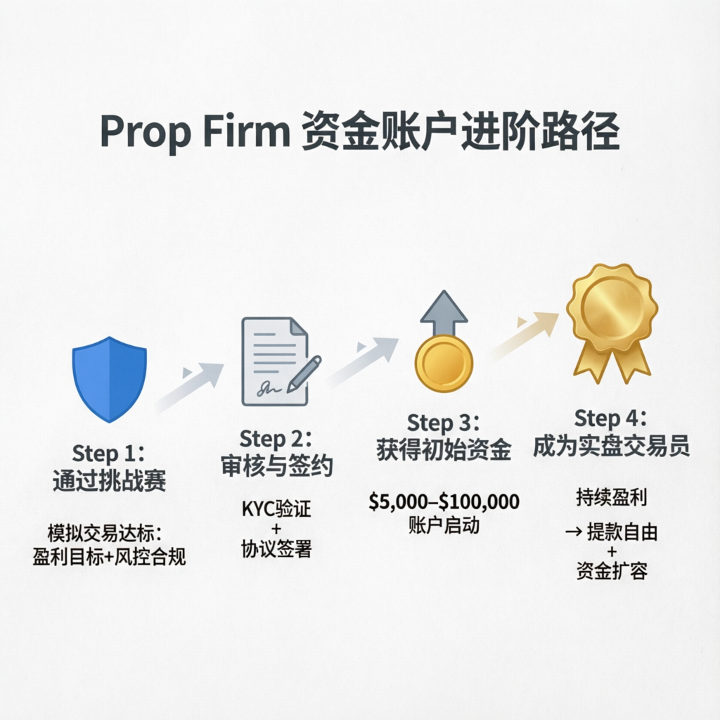 Prop firm funded account journey from challenge to funded trader step by step
