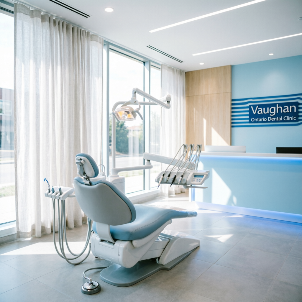 Modern Vaughan dental clinic interior with comfortable dental chair and bright windows