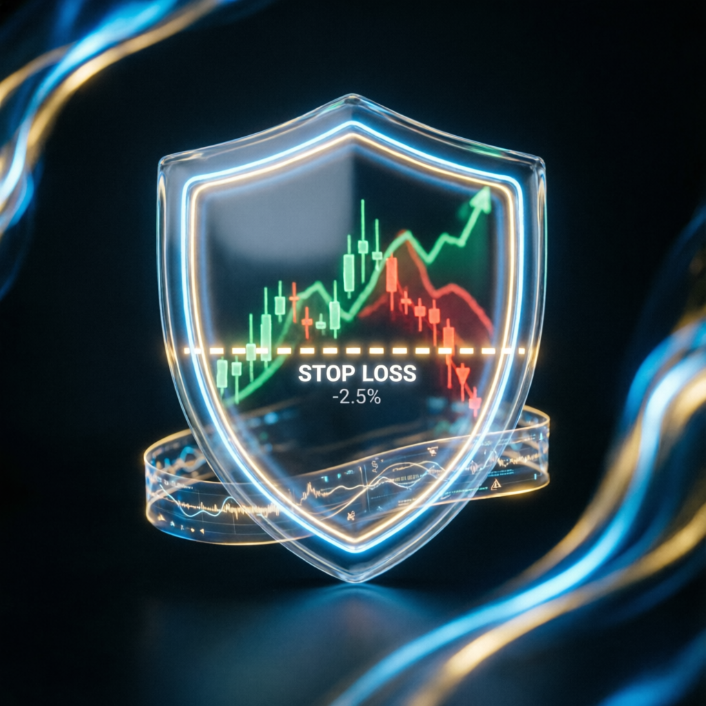 Risk management shield with stop loss visualization for futures trading protection