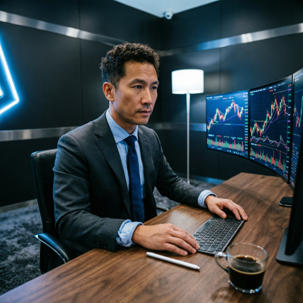 Professional trader analyzing Topstep futures trading charts