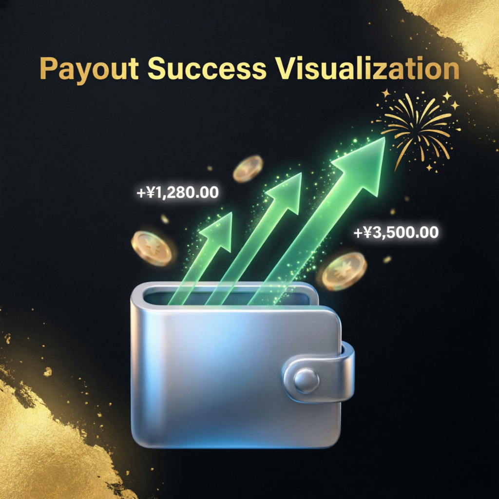 Payout success visualization showing wallet receiving profits