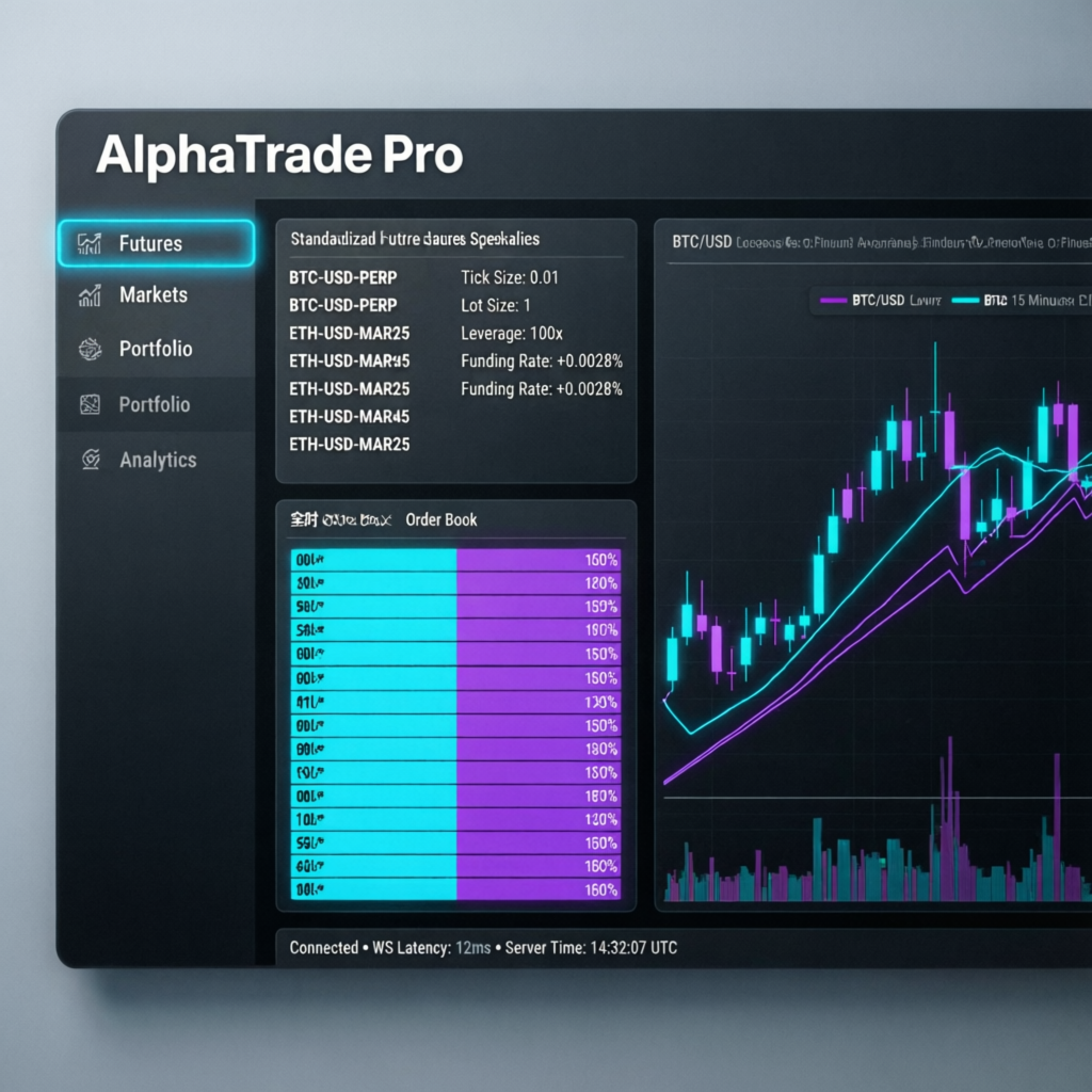 Modern trading platform interface showing futures contracts and order book