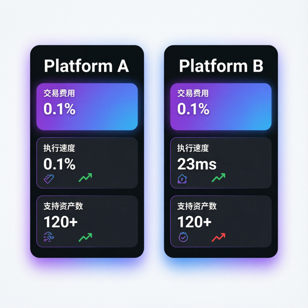 Comparison of trading platforms showing features and metrics