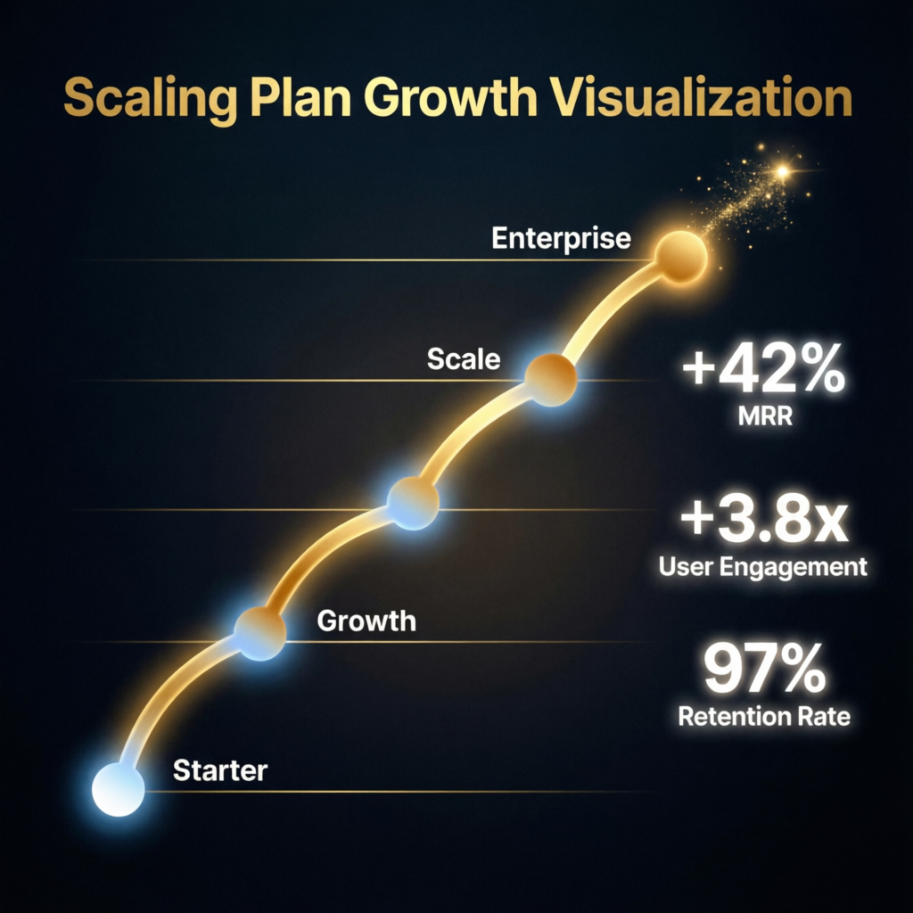 Scaling plan growth visualization showing progression from starter to enterprise level