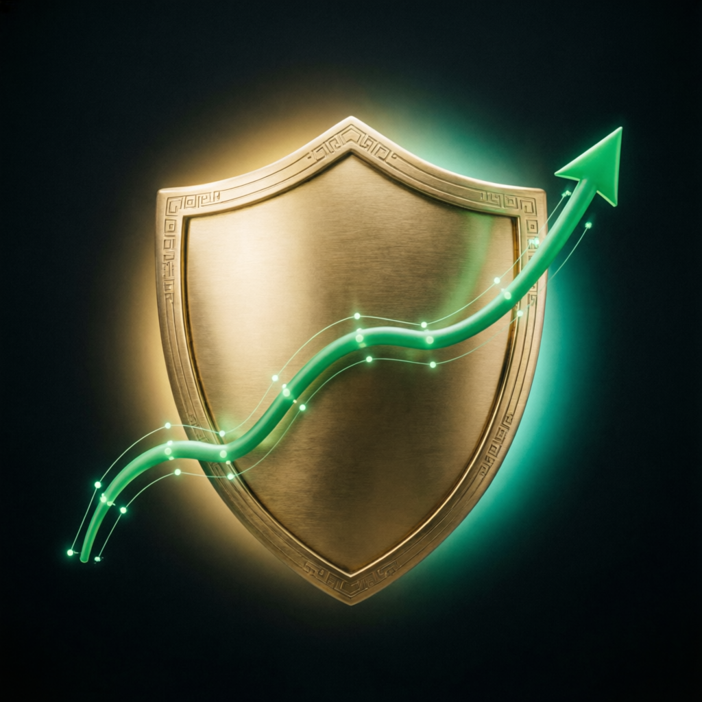 Risk management shield protecting profit growth chart - Funded Account Management Service