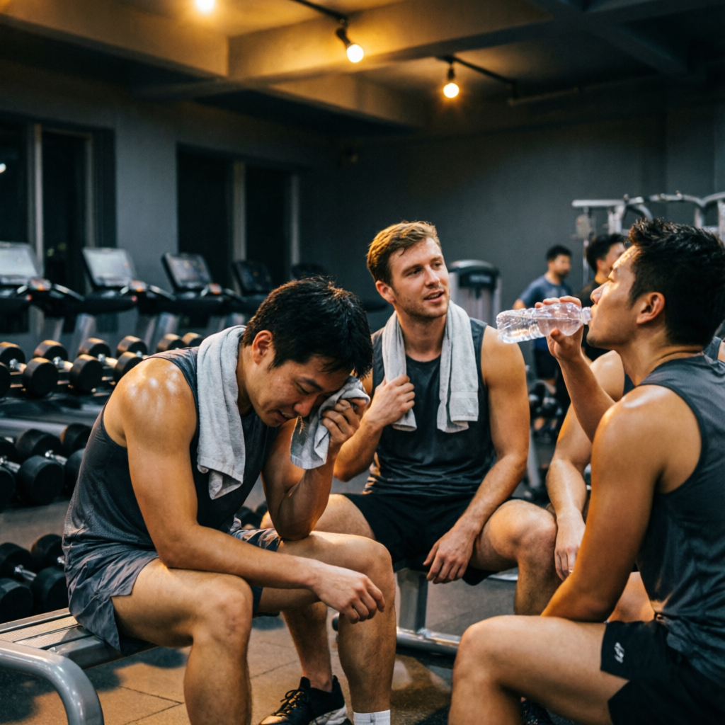 Members resting and talking between sets