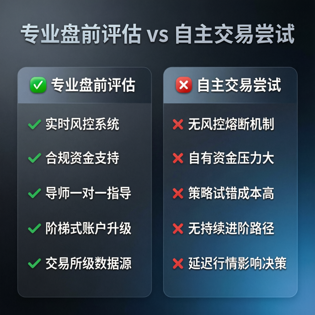Professional assessment vs DIY trading attempt comparison for prop firm challenges