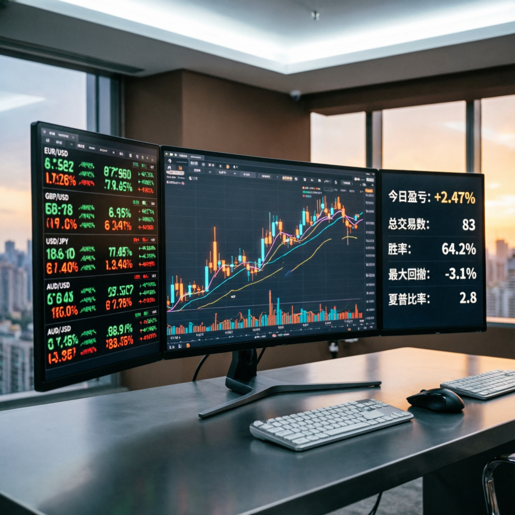 Forex trading dashboard showing performance metrics for Maven Trading Passing Service