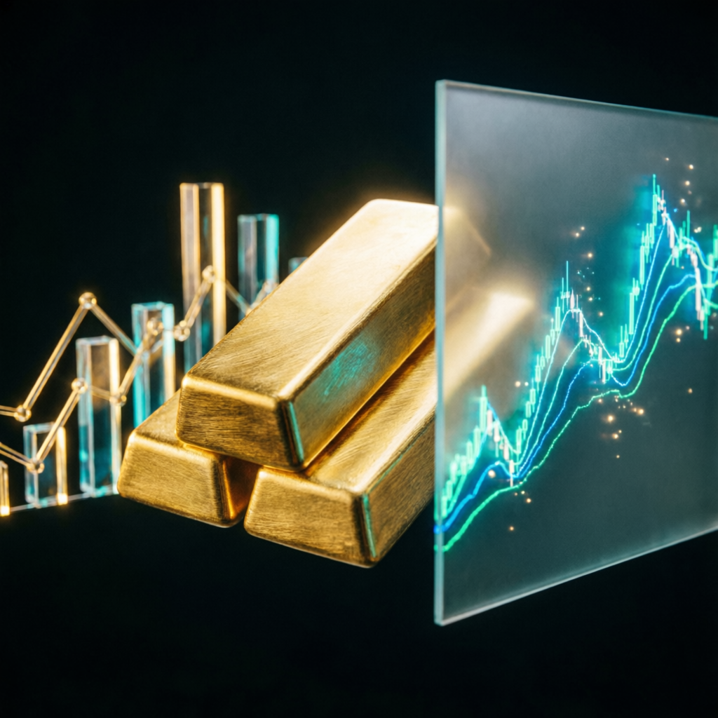 Gold bars and trading chart representing financial success