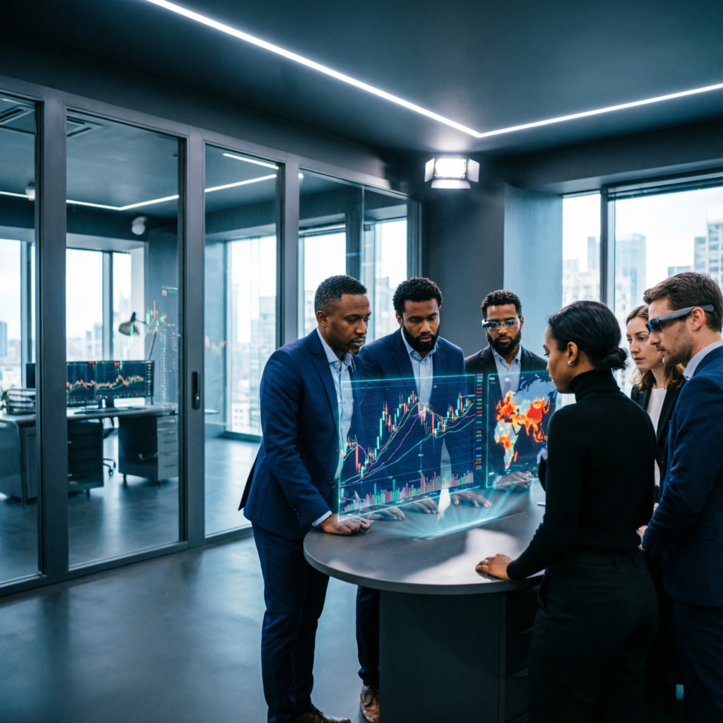 Professional trading team analyzing market data