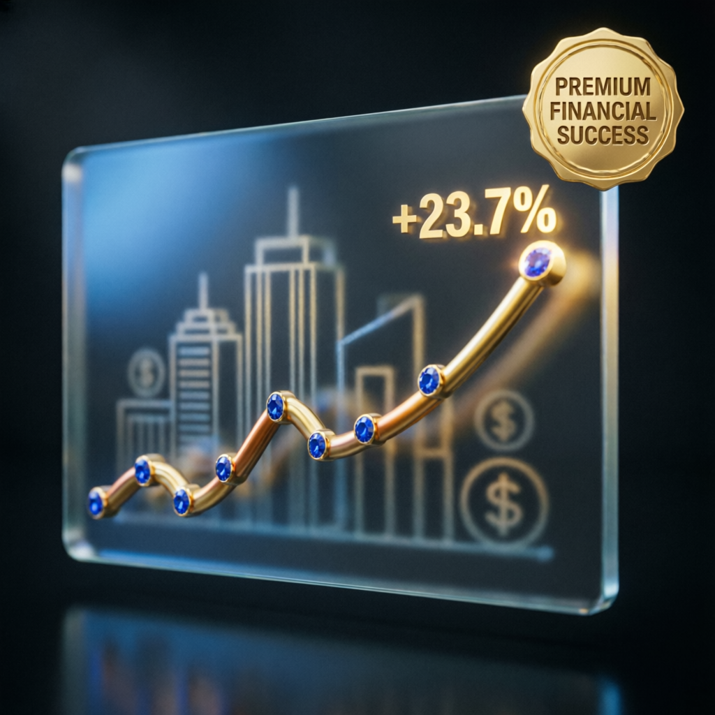 Premium financial success visualization with rising profit graph showing 23.7% growth
