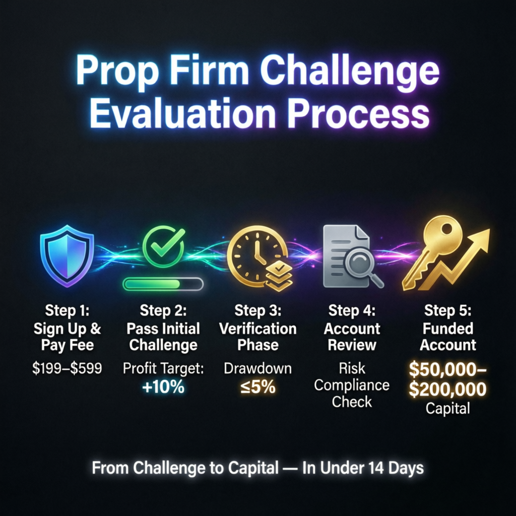 Prop firm challenge evaluation process from signup to funded account