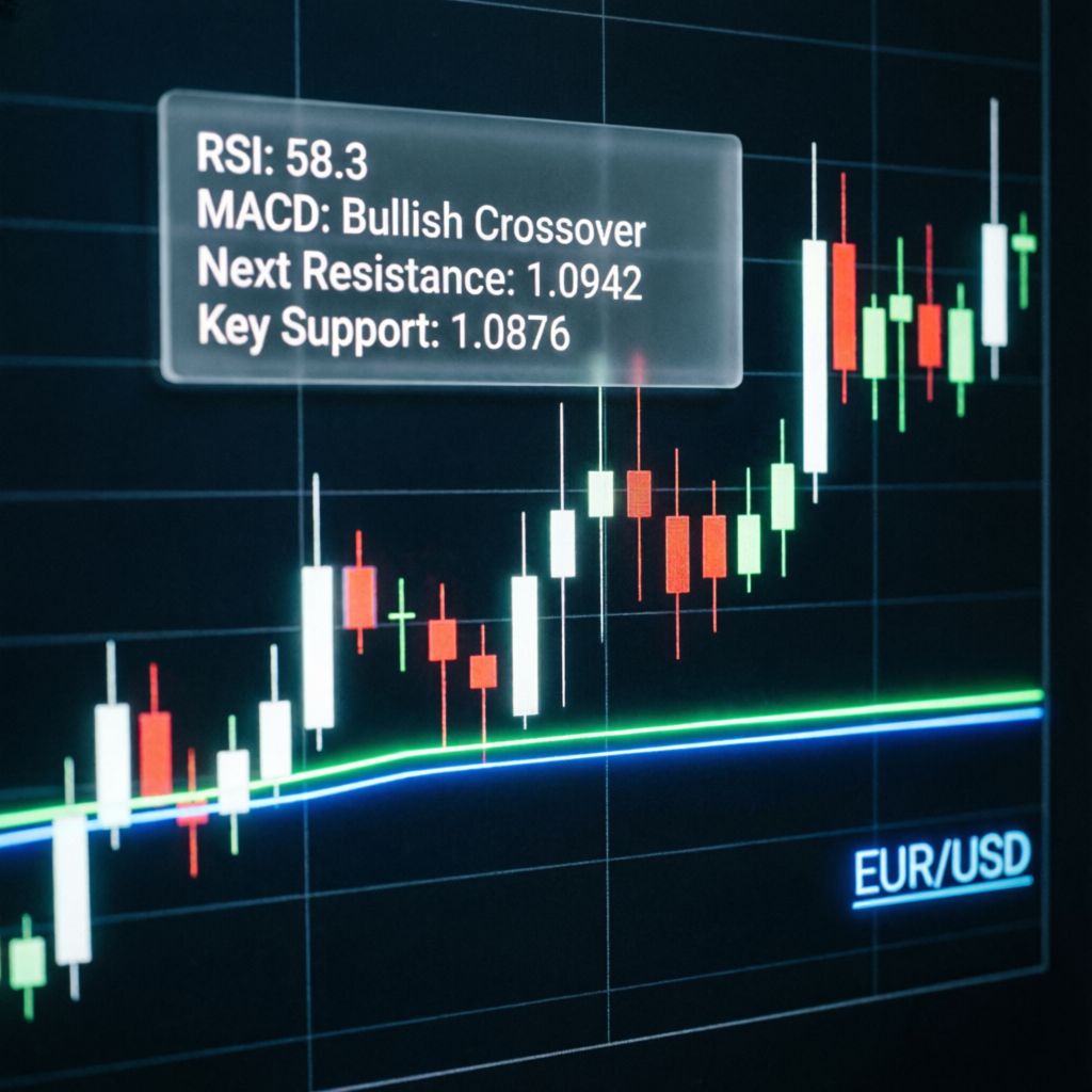 EUR/USD technical analysis chart with RSI and MACD indicators