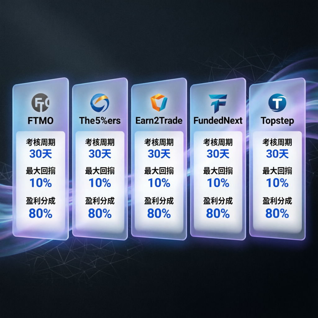 Comparison of major prop firms including FTMO, Topstep, and others