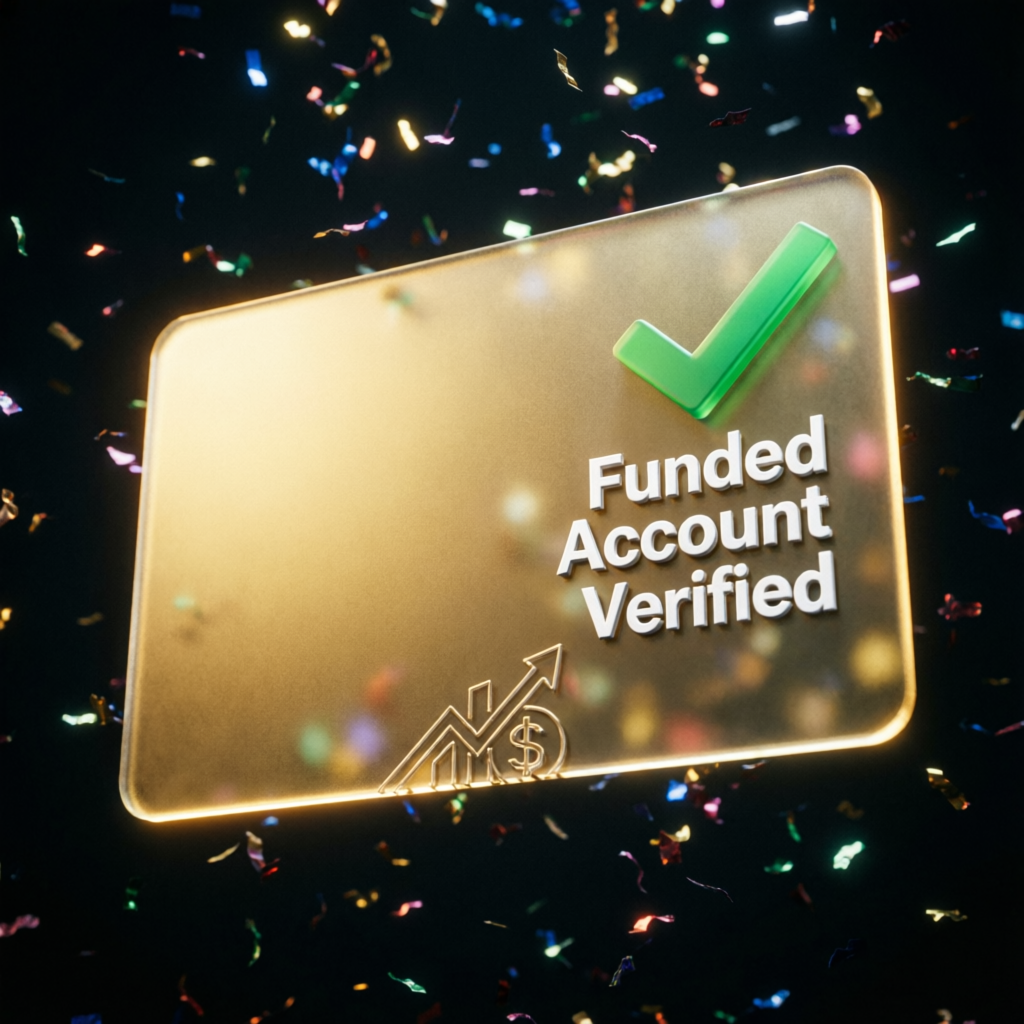 Verified funded account certificate with success celebration