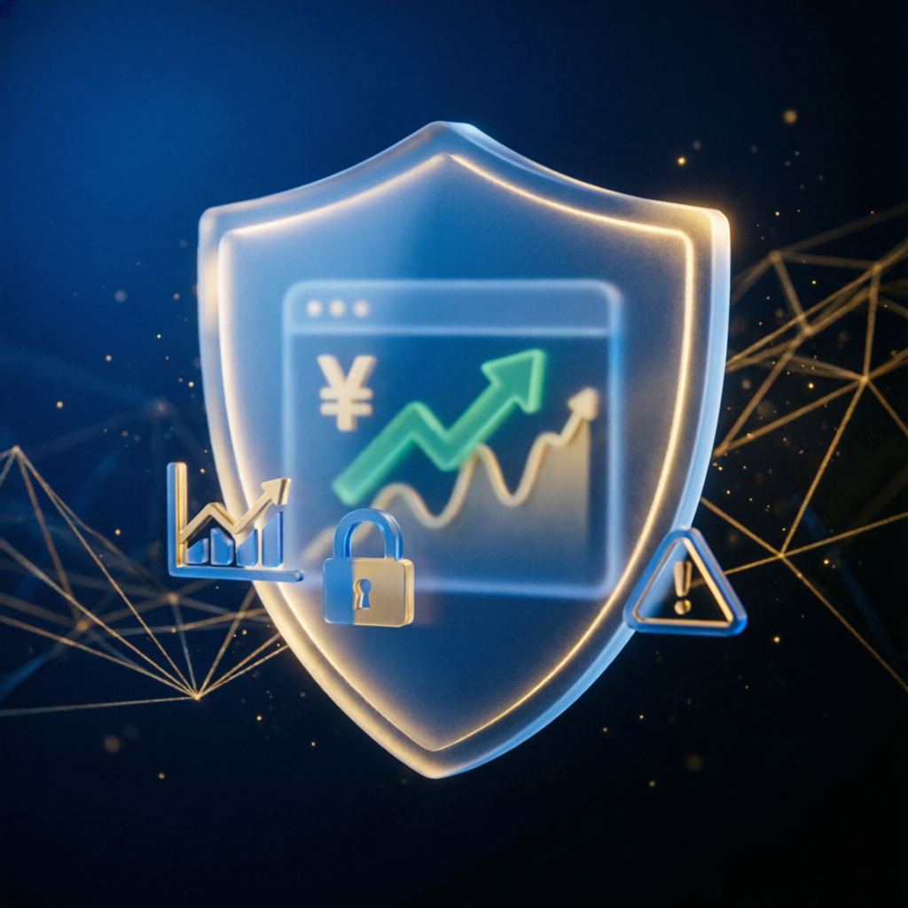 Risk management shield protecting trading account with financial charts