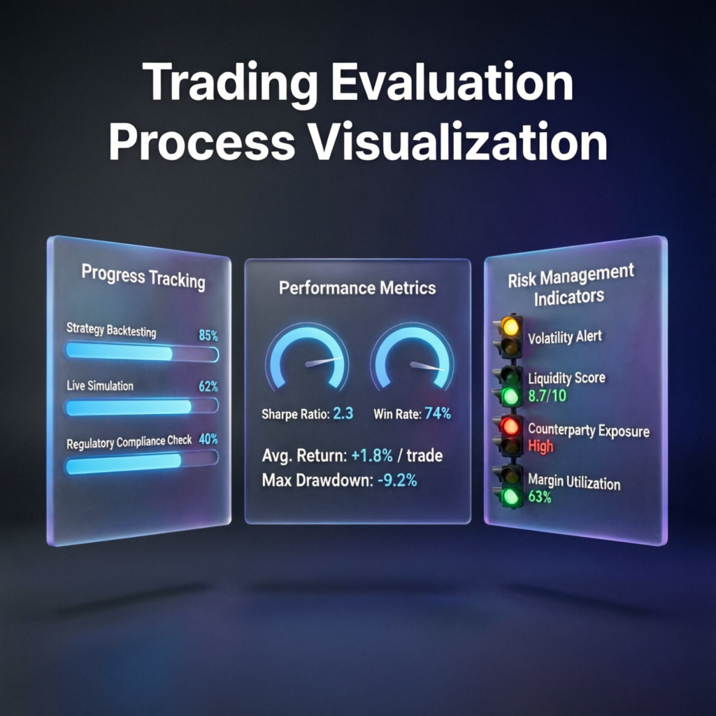 Apex Trader Funding evaluation process visualization with progress tracking and performance metrics