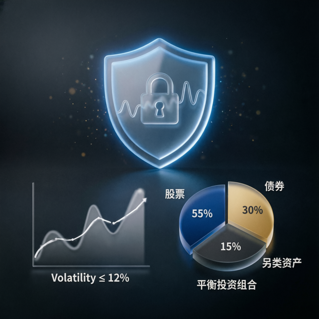 Risk management shield protecting trading portfolio with volatility metrics