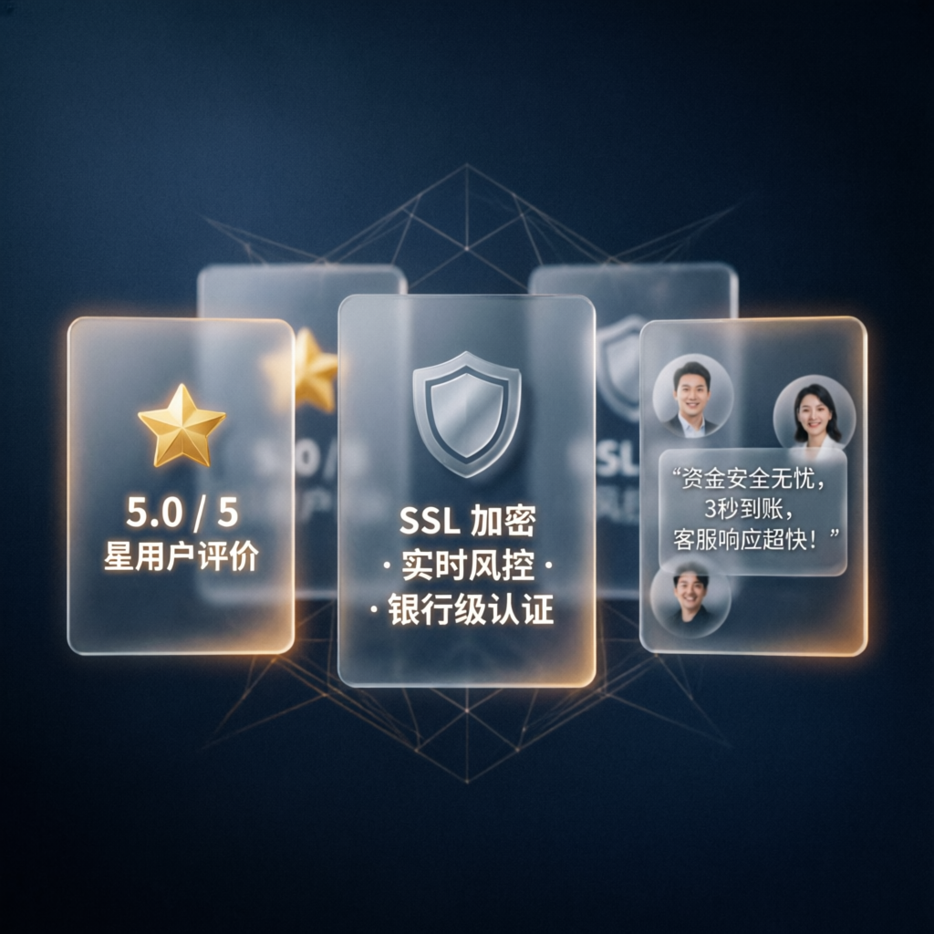 Trust badges showing 5-star ratings, SSL encryption, and customer testimonials