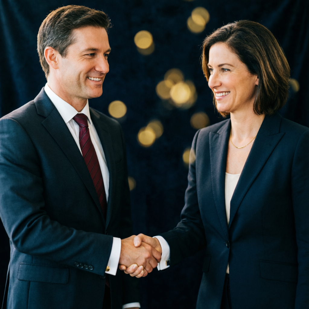 Business handshake symbolizing trust and partnership in prop firm management service