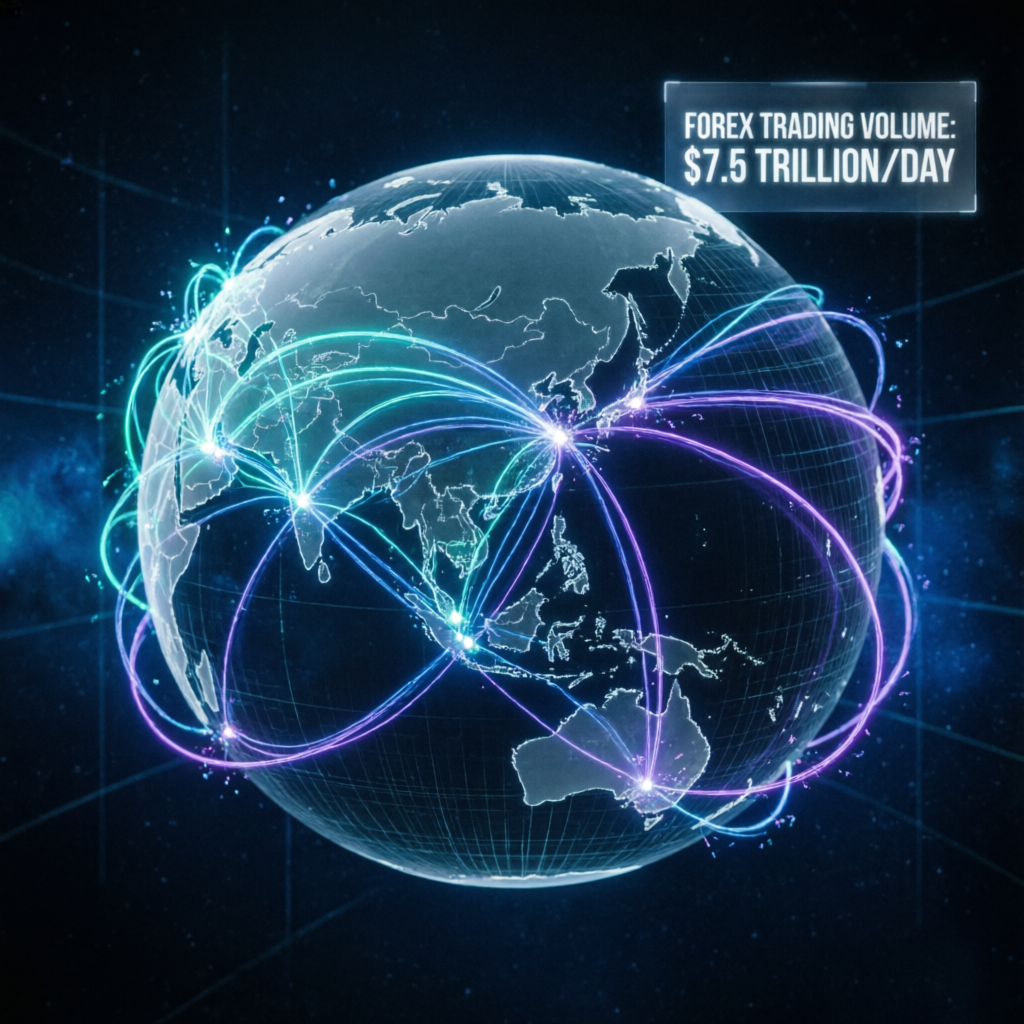 Global forex market visualization showing worldwide trading connections
