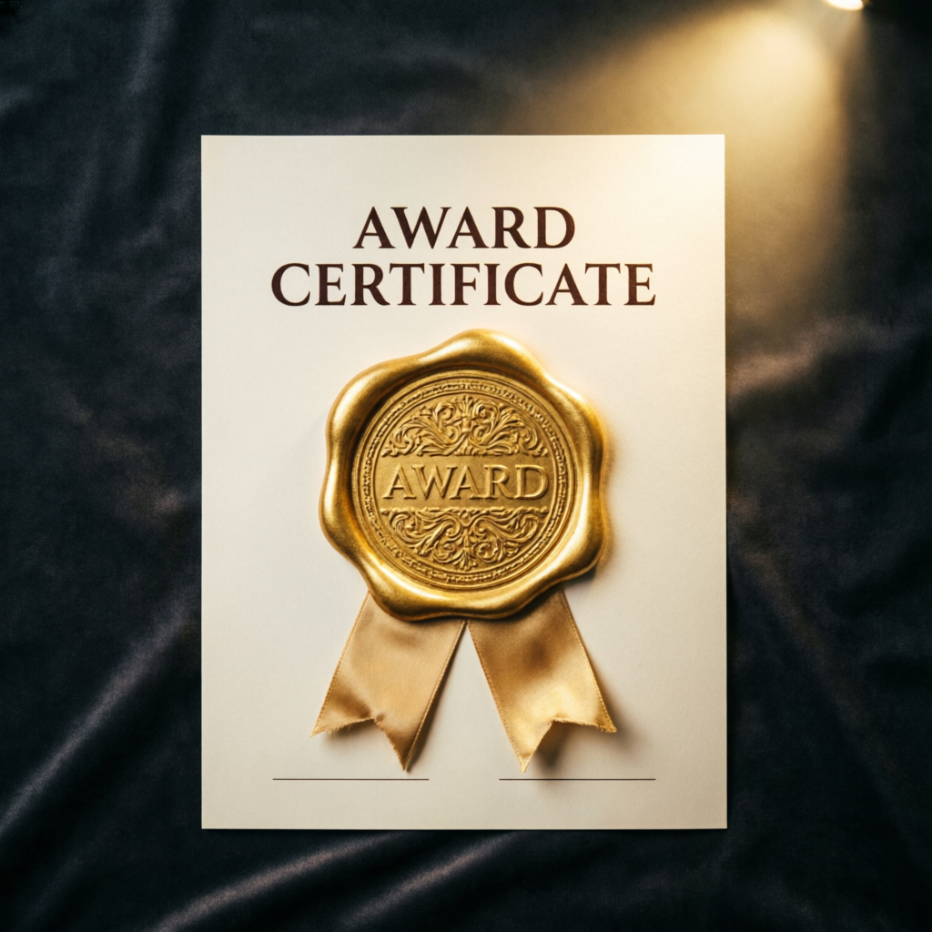 Award certificate recognizing excellence in prop firm passing service industry