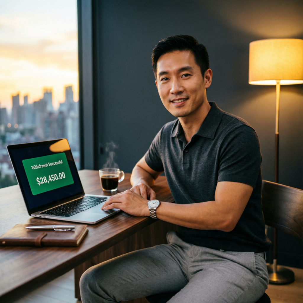 Successful funded trader celebrating profit withdrawal from prop firm account
