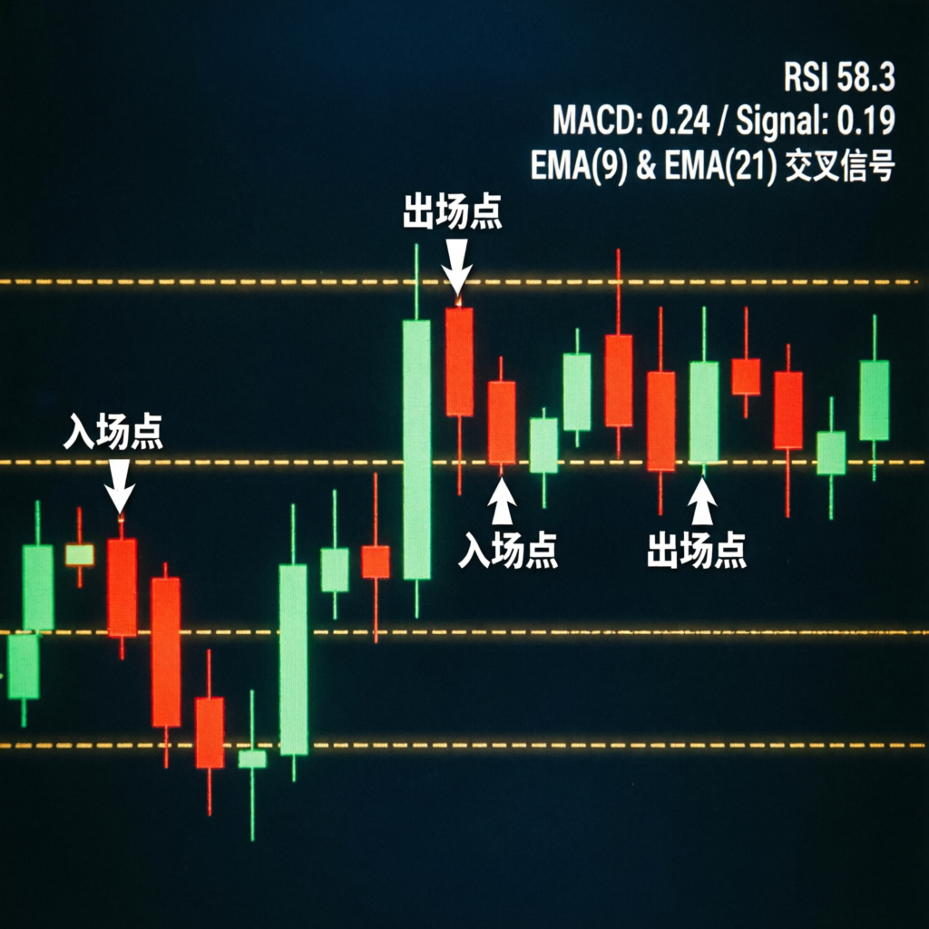 Forex scalping strategy chart showing entry and exit points with technical indicators