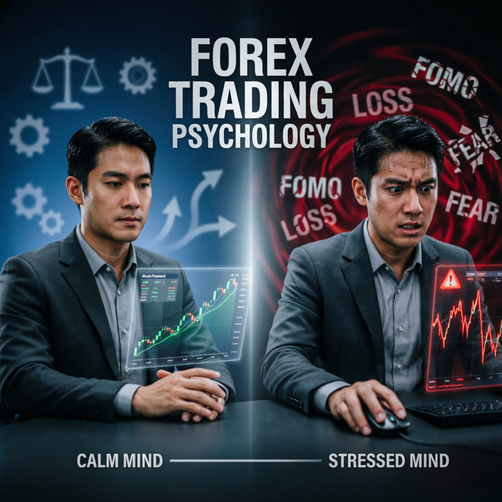 Forex trading psychology comparison between calm and stressed trader mindset