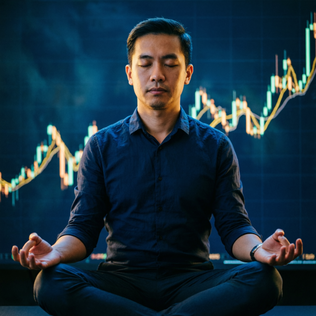 Trader practicing trading psychology and meditation for disciplined trading