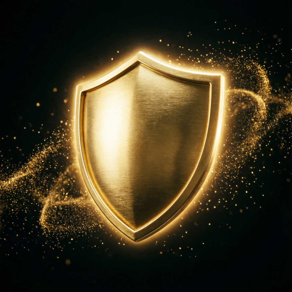 Golden shield representing capital protection and risk management in prop firm trading