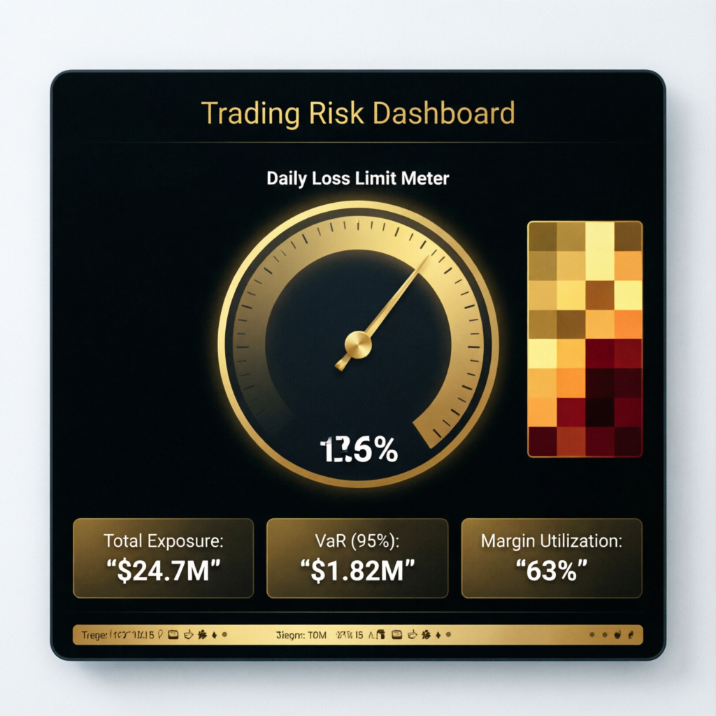 Topstep trading risk dashboard showing daily loss limit meter and risk management metrics
