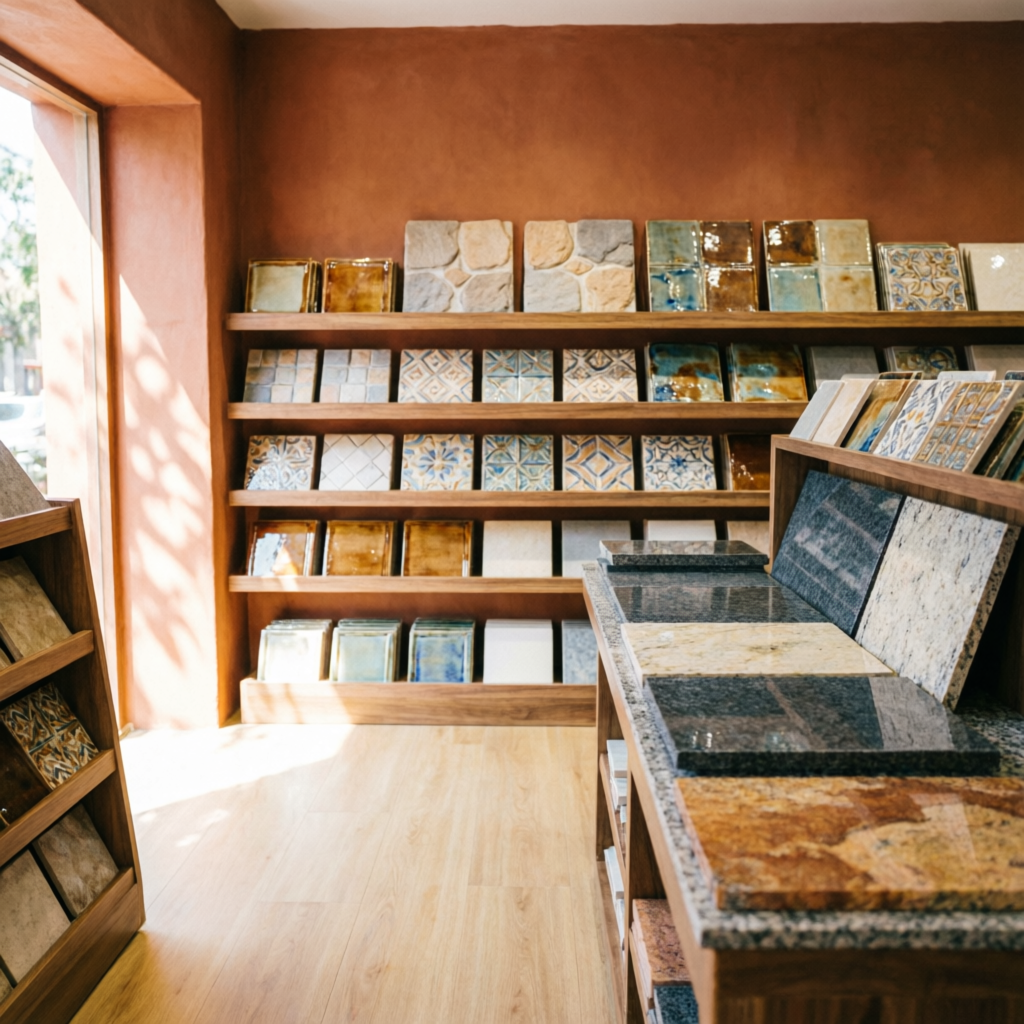 Shri Shivam Decor tile and stone store interior in New Nandanvan, Nagpur