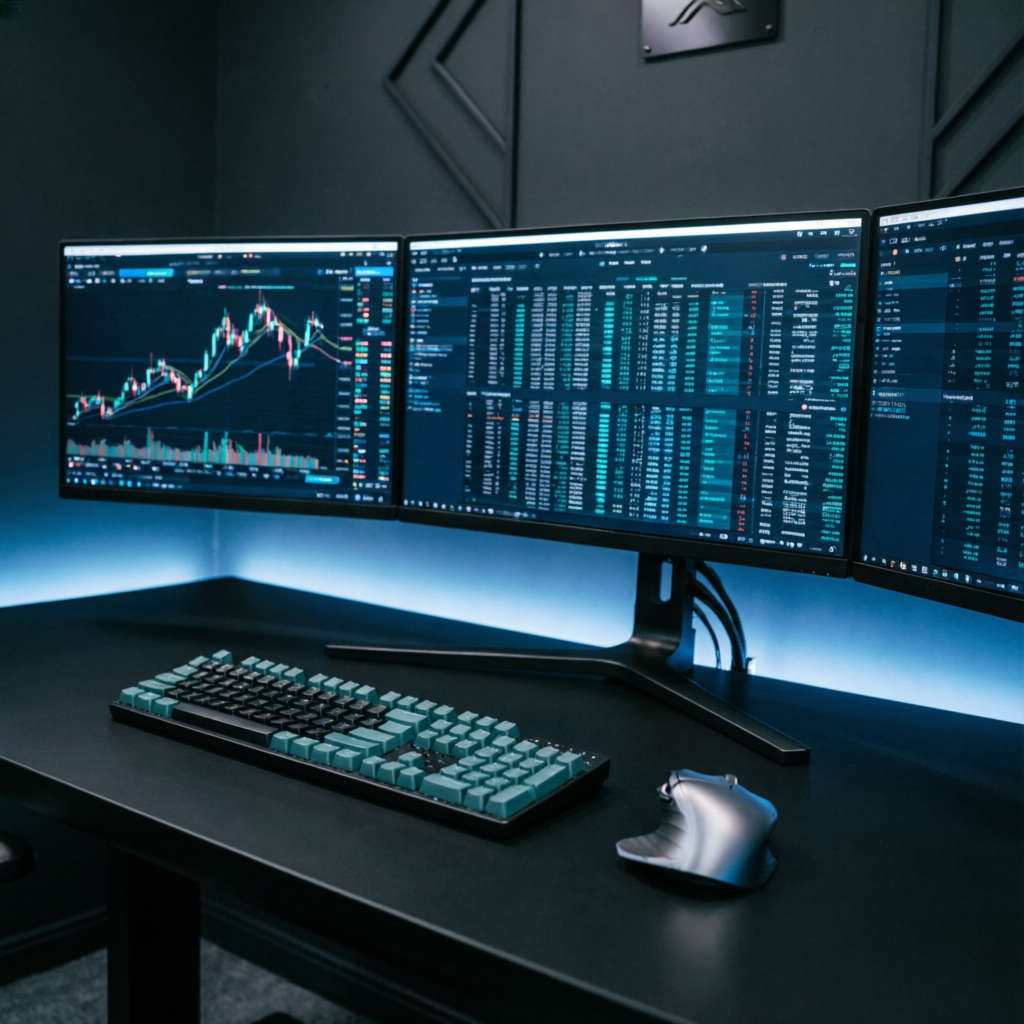 Professional trading workstation with multiple monitors