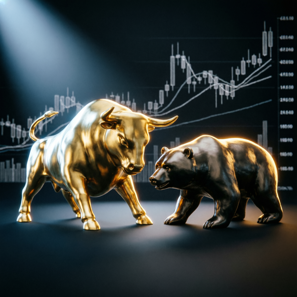 Bull and bear market concept representing prop firm trading