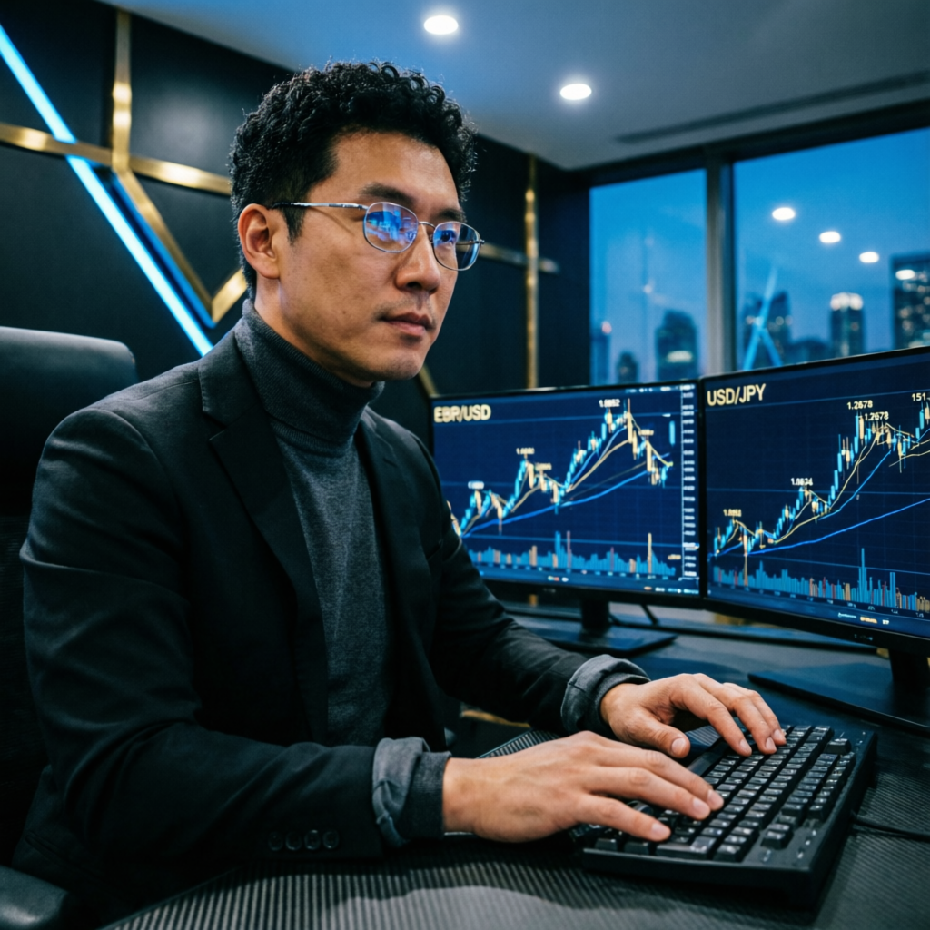 Professional forex trader managing prop firm funded accounts
