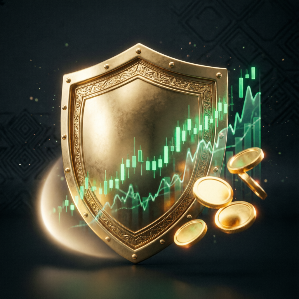 Risk management shield protecting trading capital