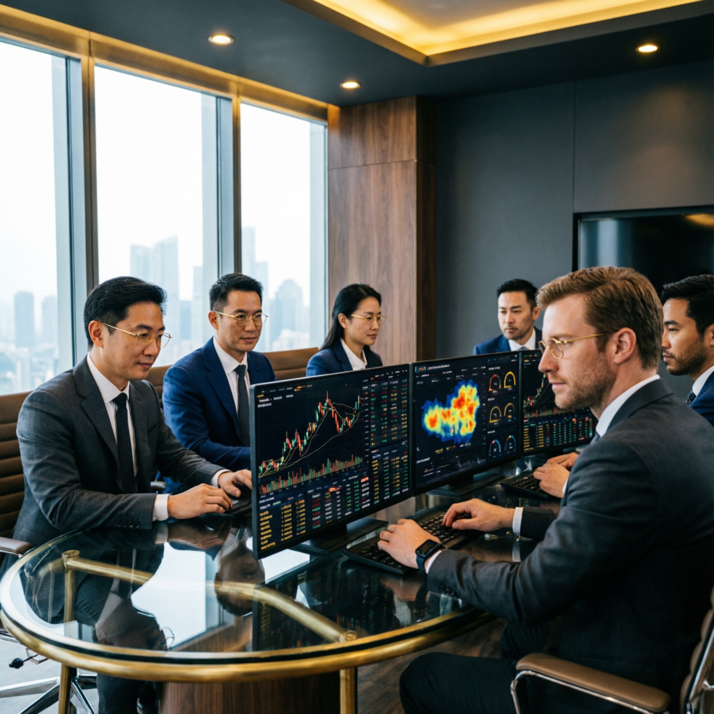 Professional trading team of experts analyzing markets