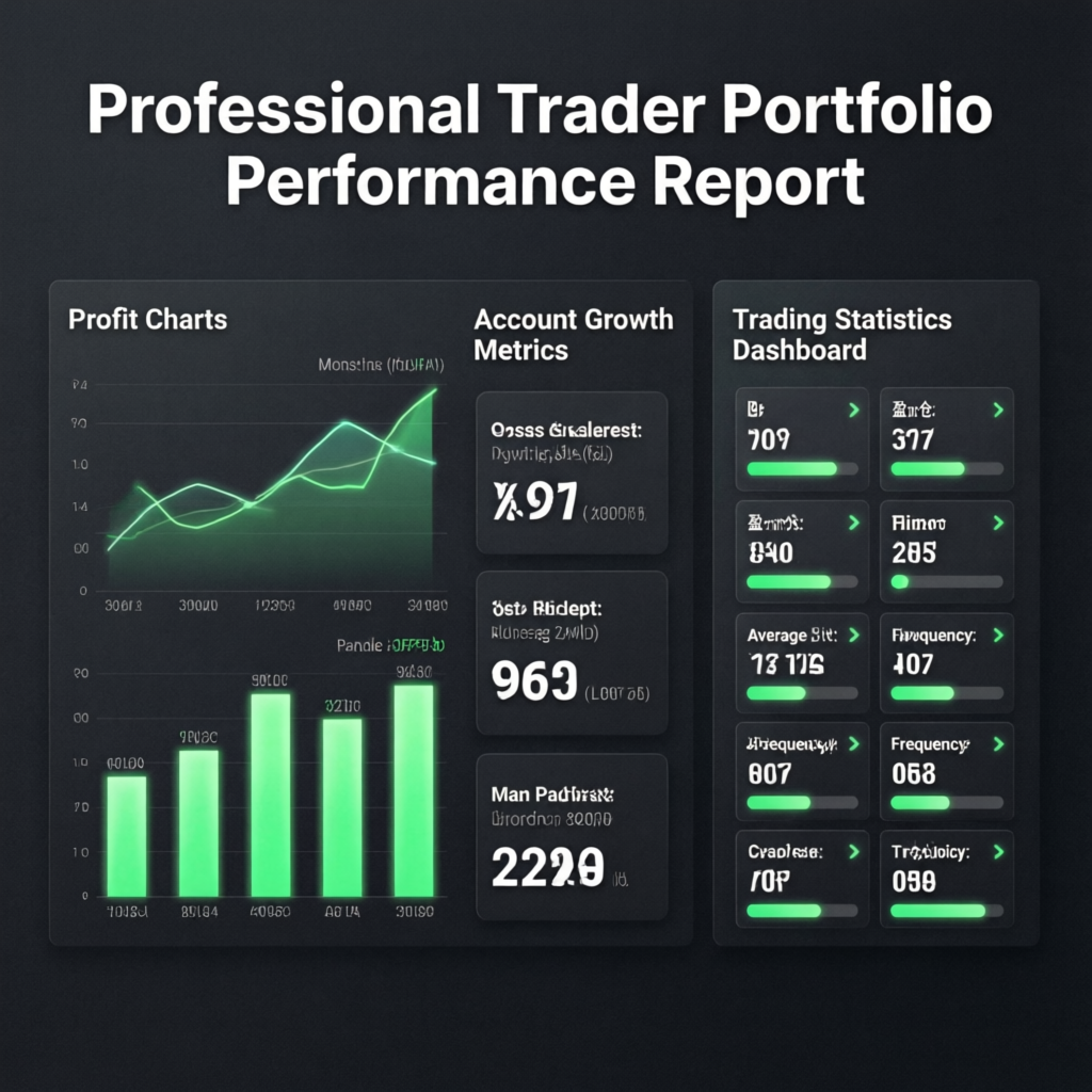 Professional trader portfolio performance report with profit charts