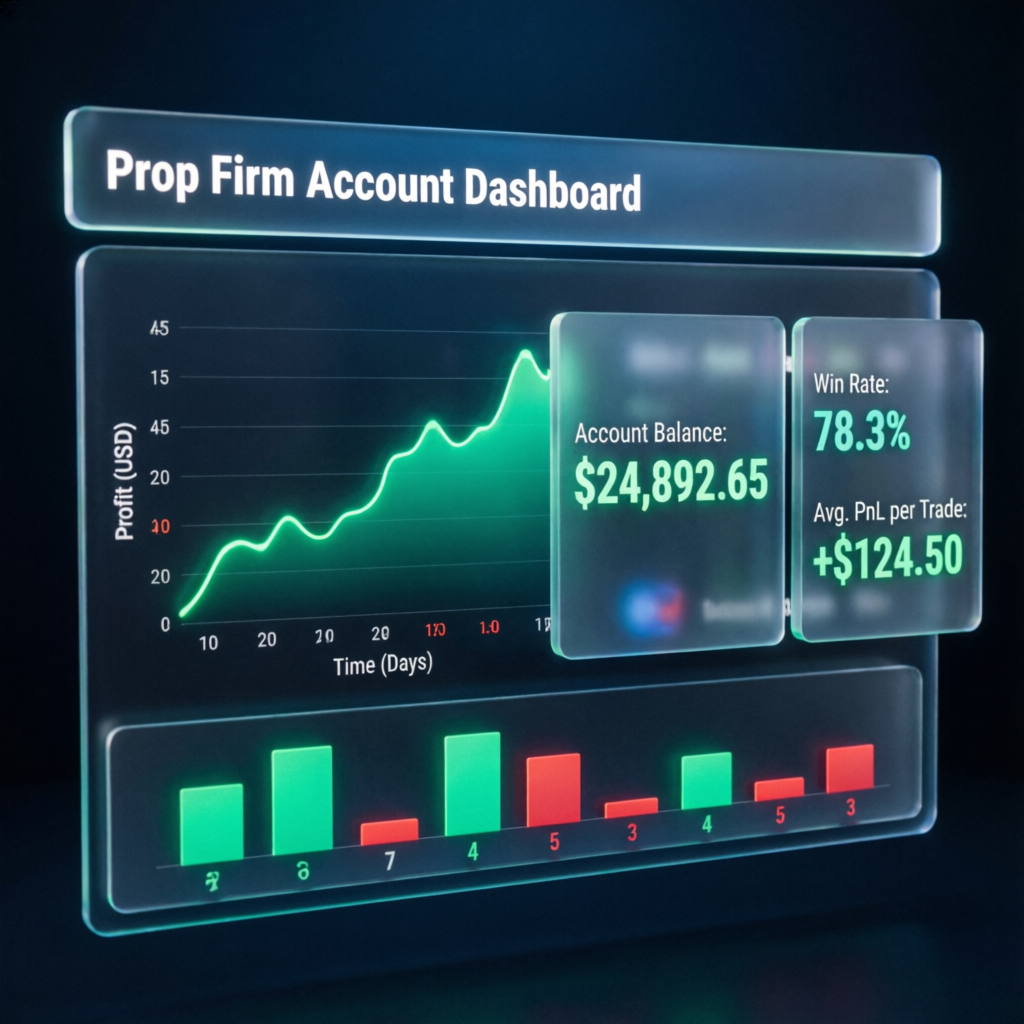 Prop firm account dashboard showing profit growth