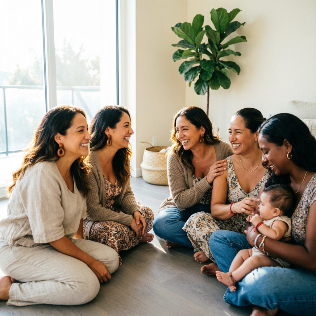Grupo de madres apoyándose mutuamente
