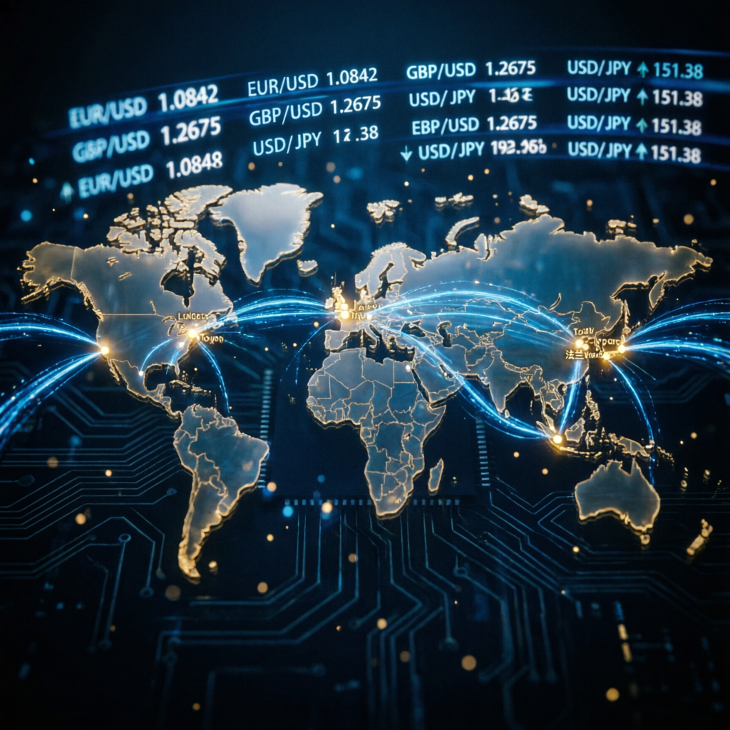 Global forex trading network connecting traders worldwide through prop firm services