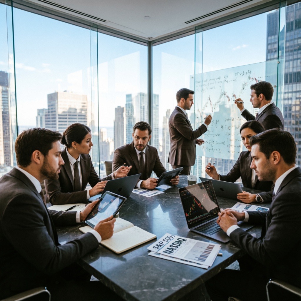 Professional team analyzing trading strategies